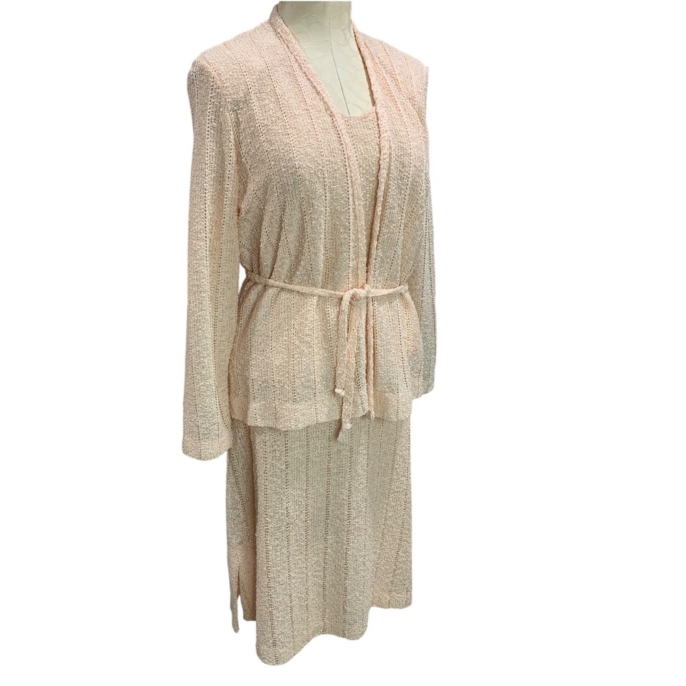 Large Perception Vintage 3 Piece Loose Knit Skirt Shell Cardigan